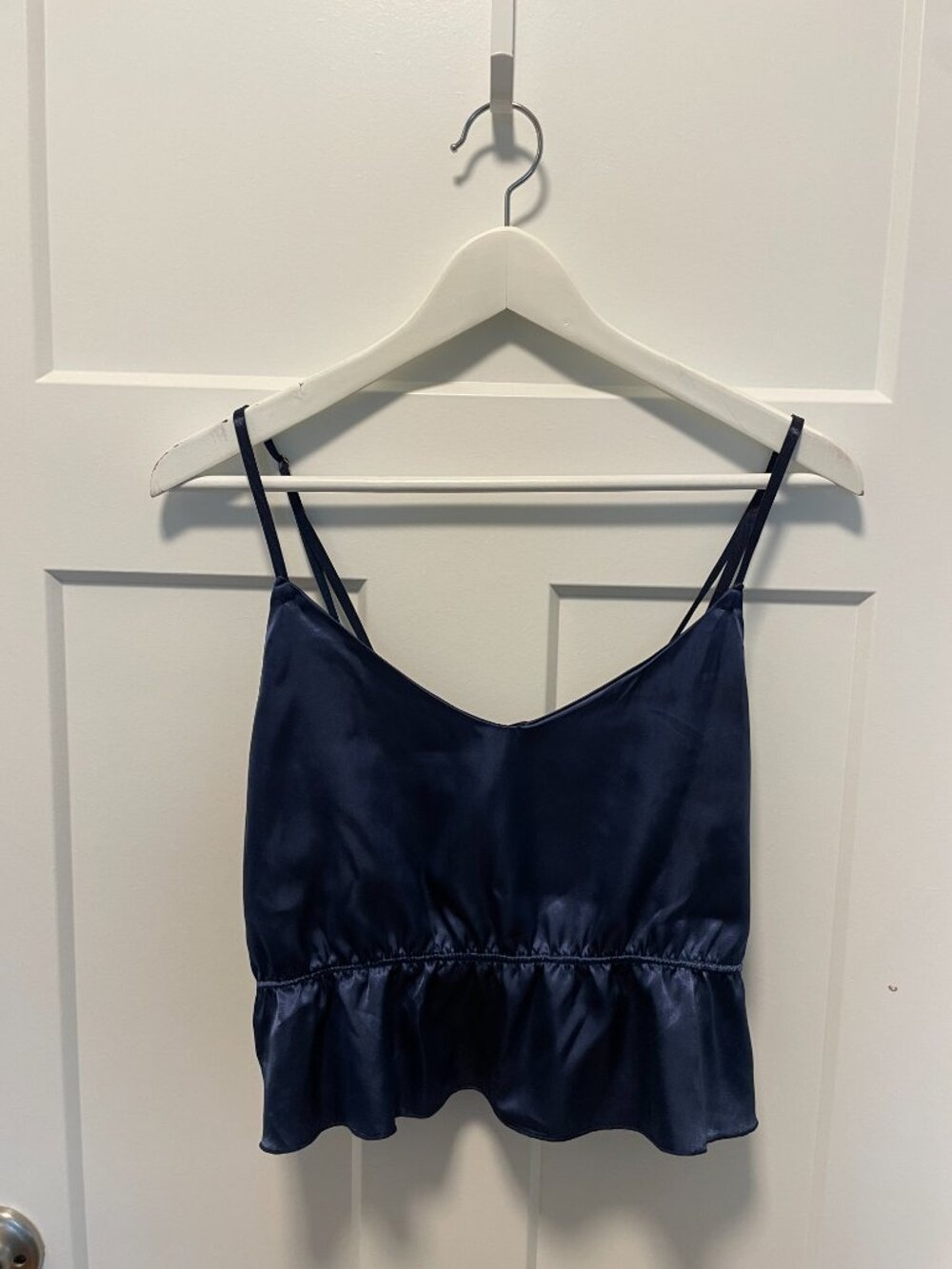Satin Cami Ruffle Shorts Sleep Set Navy Blue Coquette Lounge Two Piece Size L/XL - Picture 11 of 14
